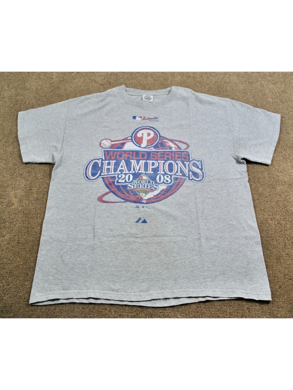 Philadelphia Phillies 2008 World Series Champions MLB Baseball Gray Shirt Large